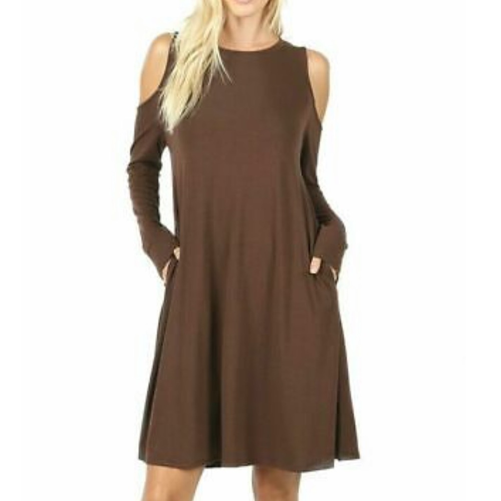 Zenana Premium Cold Shoulder Shift Dress
